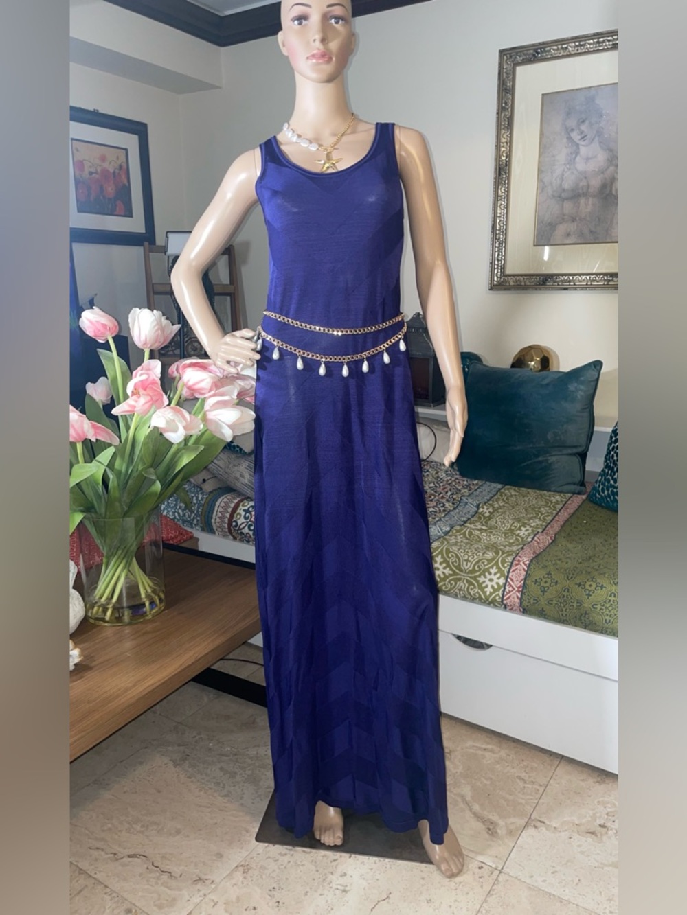 Stunning Tommy Bahama Cobalt Blue Maxi Dress - Textured Bandage Knit - Small / M